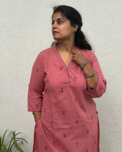 Mute Pink Purple South Cotton Kurta Pant Set