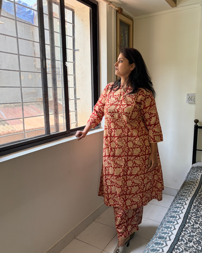 BAGRU RED KURTI SET