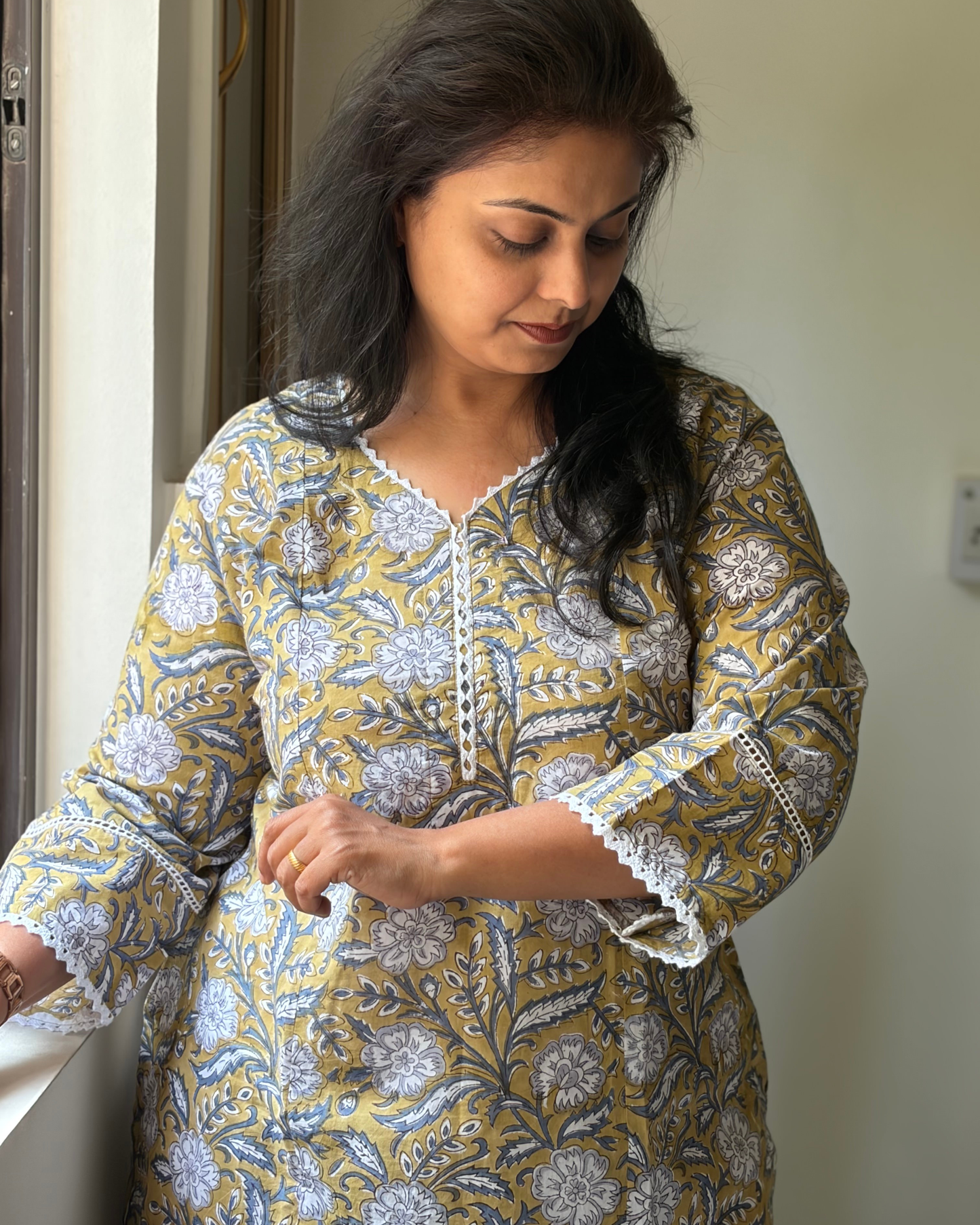 HANDBLOCK LACE KURTI
