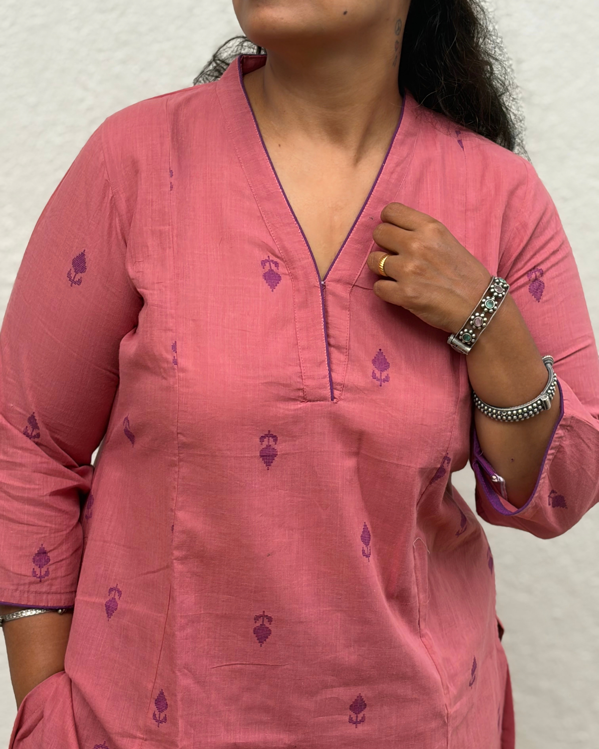 Mute Pink Purple South Cotton Kurta Pant Set
