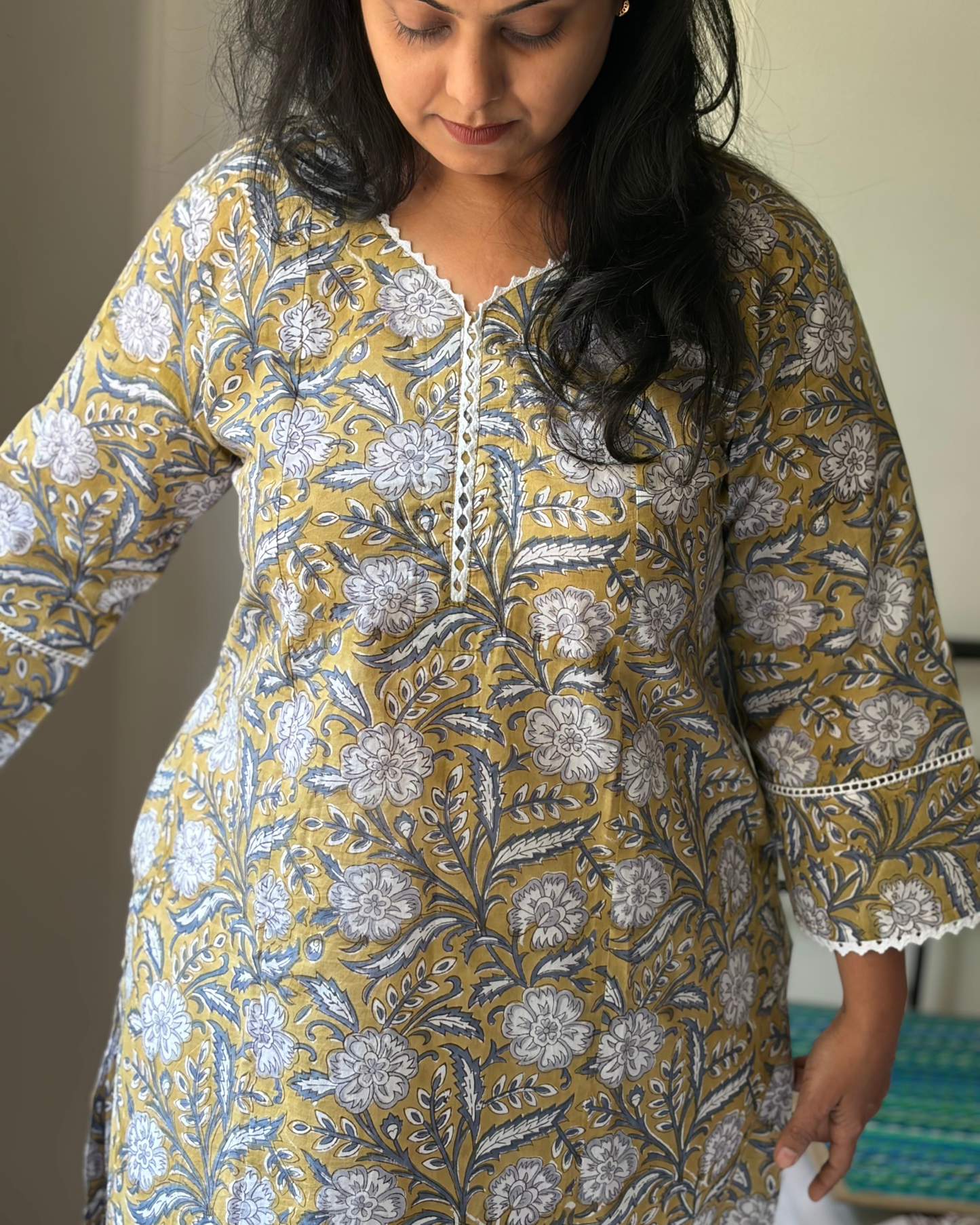 HANDBLOCK LACE KURTI