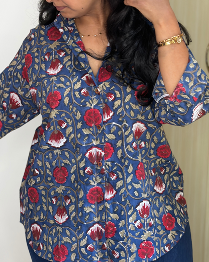 DENIM BLUE ROSE SHIRT
