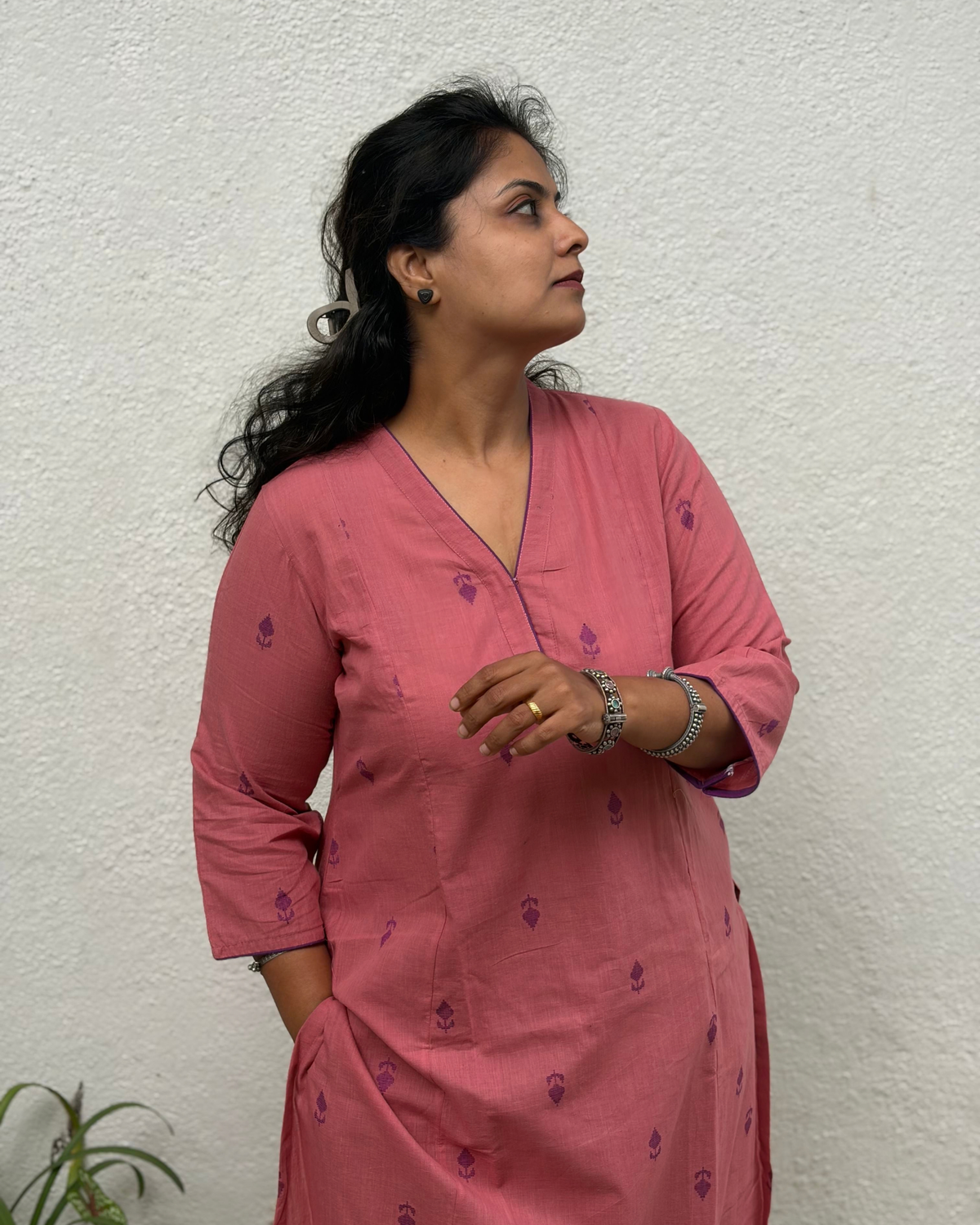 Mute Pink Purple South Cotton Kurta Pant Set