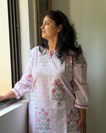 HANDBLOCK PINK MUGHAL AFGAN PANT SET