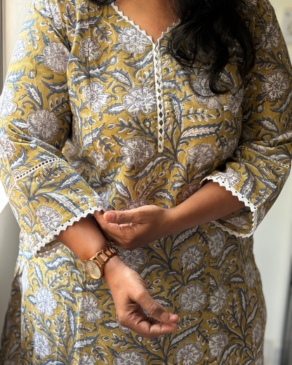 HANDBLOCK LACE KURTI