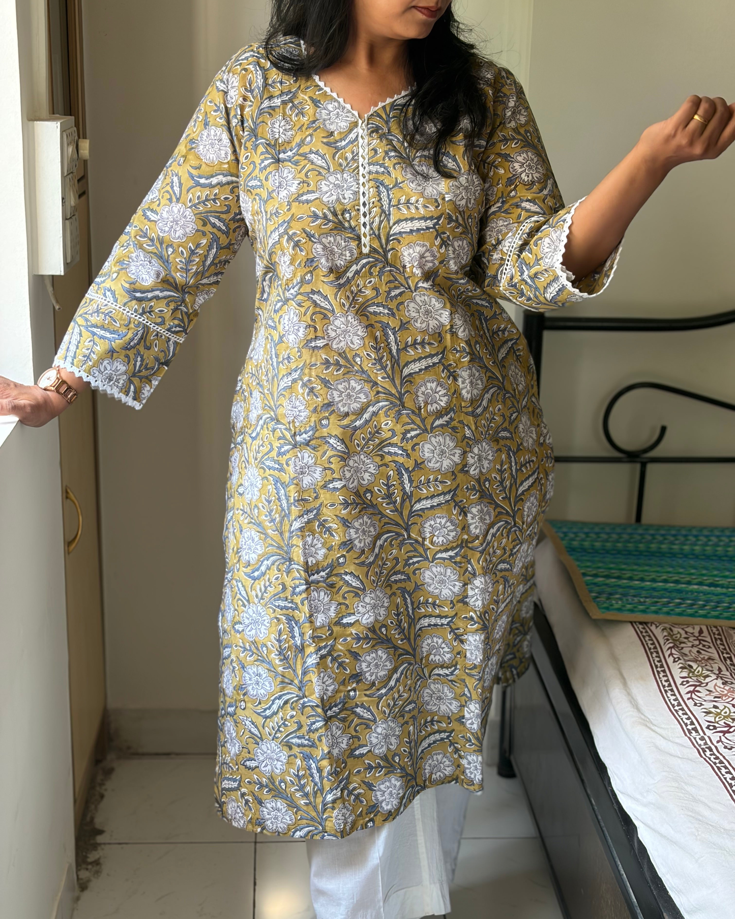 HANDBLOCK LACE KURTI