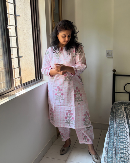 HANDBLOCK PINK MUGHAL AFGAN PANT SET